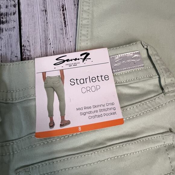 Seven 7 Jeans Pants size 8 Cucumber Green Starlette Crop Skinny Leg Pockets - Picture 9 of 11
